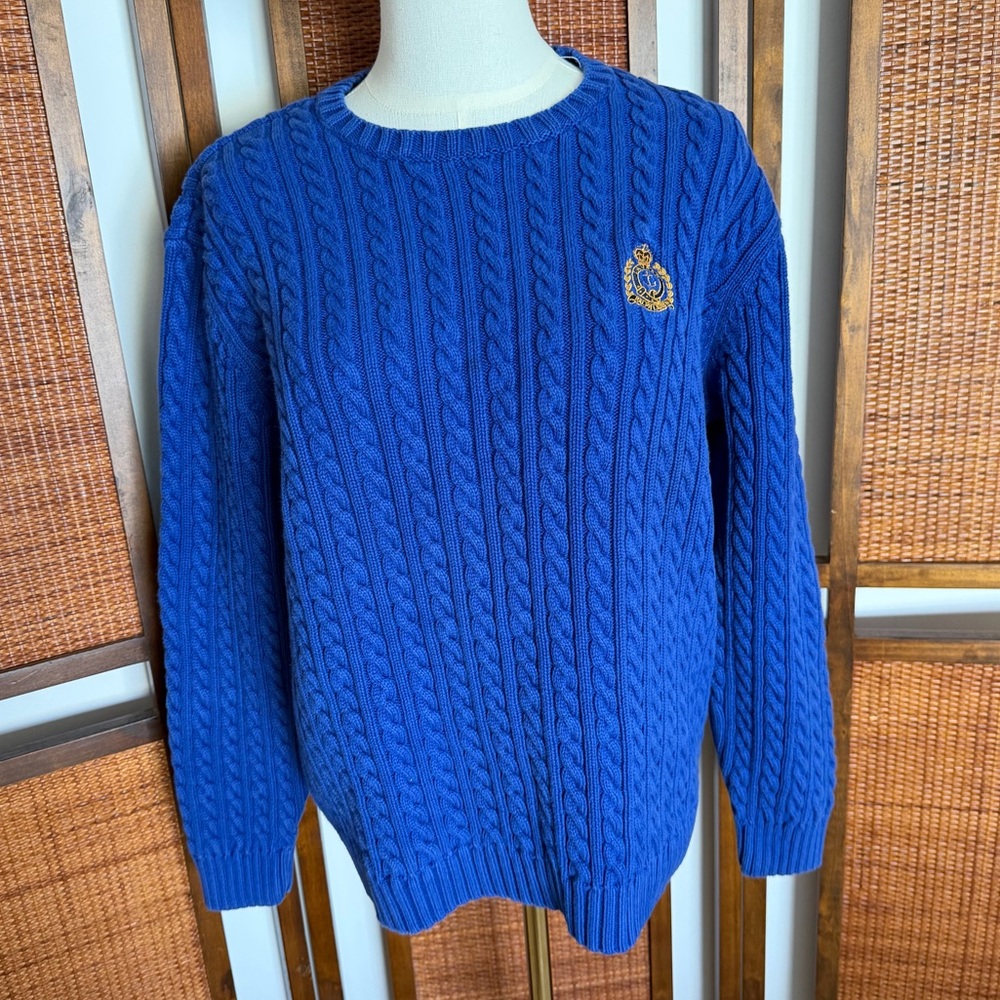 Vintage Ralph Lauren Royal Blue Cable Knit Crewneck 100% cotton Sweater large